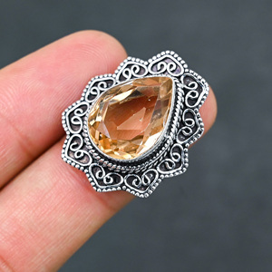 Bague en argent sterling 925 avec pierre de morganite synthétique en forme de poire, faite à la main, bijou de mariage en turquoise, vente chaude - Product Image 1