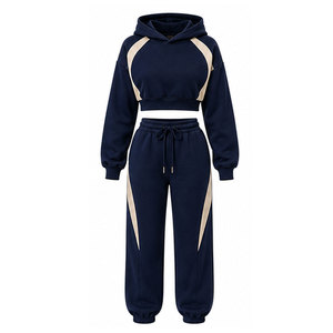 Ensemble de sweat-shirt à capuche pour femme en 2 pièces avec blocs de couleur et bande latérale, manches longues, coupe ample, style sportif, à porter toute l'année - Product Image 1