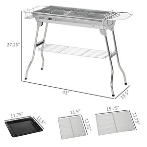 Griglia BBQ Portatile in Acciaio Inox a Carbone, Pieghevole per Campeggio e Picnic, con Finitura Argento per Attività all'Aperto - Product Image 3