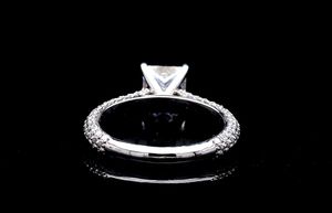 Bague de fiançailles classique unisexe en diamant taille trilène, plaqué or massif 14K finition rhodium, sertie à griffes, AMBER JEWELS - Product Image 2
