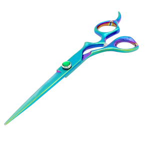 Ciseaux de barbier verts et bleus, ciseaux à cheveux en acier inoxydable, pointe acérée, manche long, pour droitiers, usage en salon - Product Image 2