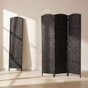 "3 Panel Folding Privacy <b>Screen</b> 70.9" Tall Weave Partition <b>Wall</b> Divider for Bedroom & Coffee Area" - Product Image 3