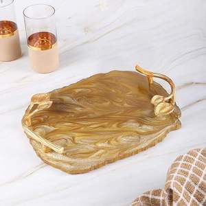 Bandeja de Servir Decorativa de Resina con Rayas Náuticas, Estilo Americano, Asas Doradas, Organizador Azul y Blanco para Sala de Estar - Product Image 4