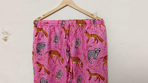 Conjunto de Pijama de Algodón con Estampado Animal Rosa, Tejido, Elegante, Estampado a Mano, Cómodo, de Manga Larga, para Mujer - Product Image 6
