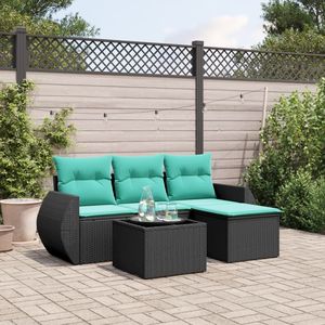 Ensemble de canapés de patio en polyrotin noir 5 pièces avec coussins, meubles d'extérieur élégants - Product Image 1