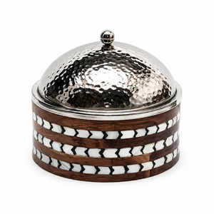 Mother of Pearl Inlay Serving Casserole | Wooden Stainless Steel Hotpot Food Warmer with Lid Luxury Cookware Set for Dining <b>Gift</b> - Product Image 1