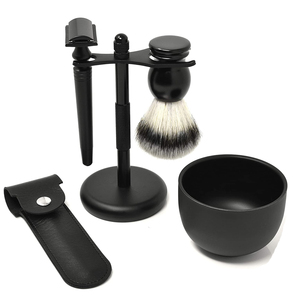 LEO BEAUTY PR0 LUXURY BLACK SHAVING SET Ensemble de rasage pour homme Brosse à raser Rasoir à 5 lames Manche en bois de rose et métal Poils de blaireau pur - Product Image 5