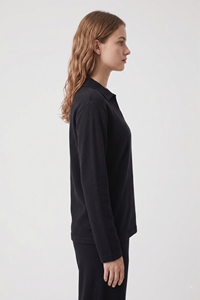 เสื้อโปโลแขนยาวผู้หญิง สีพื้น ผ้าถัก ทรงหลวม คอปกพับได้ - Product Image 2