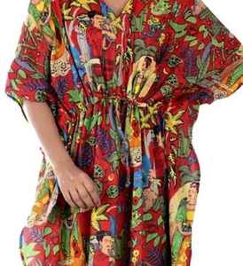 Robe Kaftan en Coton Fait Main, Tunique Kimono Inspirée de Kahlo, Vêtement Bohème pour les Vacances - Product Image 4