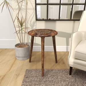 Wooden <b>Table</b> with Three Legs A Modern Round Coffee <b>Table</b> and <b>Side</b> <b>Table</b> for <b>Small</b> Spaces with Pillar, Wood Books, Magazines - Product Image 1