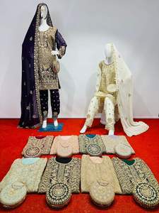 Lujoso Salwar Kameez Indio de 5 Diseños y 10 Colores, Bolso de Mano de Georgette Puro con Pedrería Completa, Ideal para Fiestas - Product Image 2