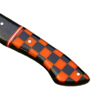 Cuchillo de Chef con Patrón Damasco Plateado y Mango a Cuadros Naranja y Negro, Cuchillo de Cocina de Hoja Fija Decorativa para Cocinar - Product Image 4