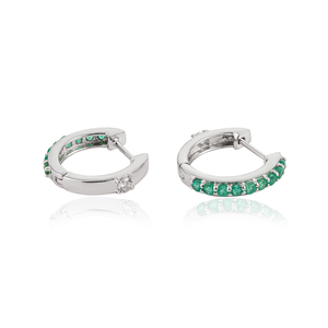 Pendientes de Aro Huggie de Oro Blanco Puro de 18K con Esmeralda y Diamantes, Piedra Preciosa Natural, Estilo de Moda, Piedra de Nacimiento de Mayo, Joyería al por Mayor - Product Image 6