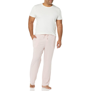 Pantalon de jogging décontracté pour homme en coton rose clair, taille élastique avec cordon de serrage, coupe droite, respirant, poids moyen, idéal pour l'automne - Product Image 4