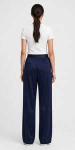 Women's Navy Wide Leg Tracksuit Pants Elastic Waist Lightweight Breathable Loose Fit Full Length Casual <b>Summer</b> <b>Trousers</b> - Product Image 4