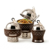 Ensemble de plats de service en bois de luxe 3 pièces avec couvercles en acier inoxydable, durables, isolés, modernes, chauffe-plats de luxe avec fond en aluminium