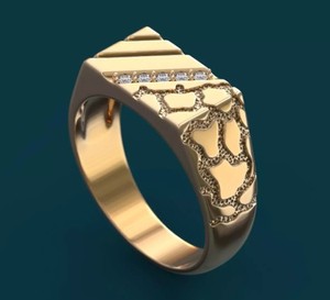Luxury Designer 925 Sterling Silver <b>Gold</b> Finish CZ <b>Ring</b> Modern Pyramid Wide Band Fashion Jewelry - Product Image 1