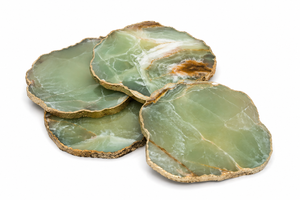 Natural Green Agate Stone Carving <b>Coaster</b> with <b>Gold</b> Trim Polished Finish for Home Decor Gift - Product Image 6