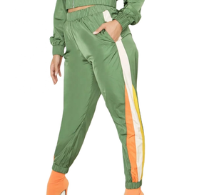 Women Plus Size Summer Sportswear Windbreaker Tracksuit Set Zip-Up Green Color Blocking Full Sleeve Zipper Sporty <b>Jogger</b> Pants - Product Image 3