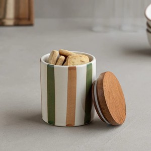 Tarro de Almacenamiento de Cerámica Moderno con Tapa de Madera, Contenedor Hermético para Cocina, Diseño a Rayas, Organizador Duradero, Ahorro de Espacio, Uso Elegante - Product Image 3