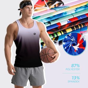Men's Gradient Sleeveless <b>Stringer</b> Tank Top O-Neck Breathable Casual Summer Workout <b>Vest</b> Sublimation Print Polyester Material - Product Image 2
