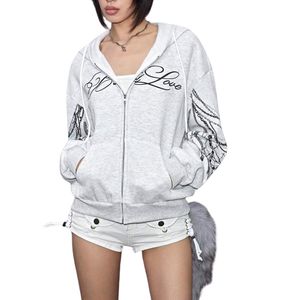 Sweat-shirt à capuche surdimensionné personnalisé gris avec imprimé graphique, manches à chaîne, style Y2K streetwear, vintage gothique, pour hommes et femmes - Product Image 3