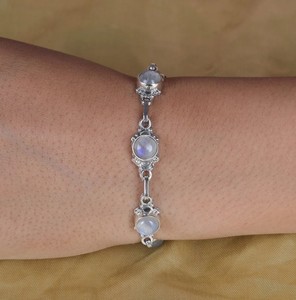 Rainbow Moonstone 925 Sterling <b>Silver</b> Bohemian Style Adjustable <b>Bracelet</b> Natural Gemstone Jewelry for Women Unisex Wedding Party - Product Image 5
