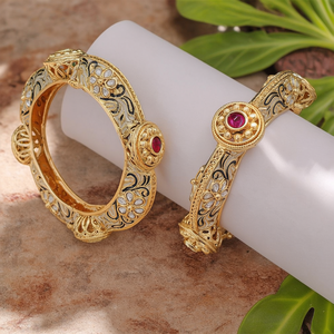 Crystal and Pearl Meenakari Openable <b>Bangles</b> <b>Set</b> - Product Image 3