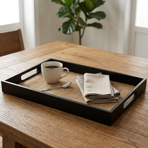 Rustic Wooden Serving Tray with Burlap Base Farmhouse Decorative Tray, <b>Coffee</b> <b>Table</b> Organizer, Natural Home Decor Handmade Tray - Product Image 1