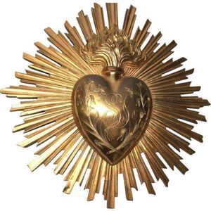 Wholesale Antique Gold Metal Sacred <b>Heart</b> Wall <b>Decor</b> Flaming <b>Heart</b> Ex Voto Catholic Religious Art Vintage Home Accent Plaque - Product Image 1
