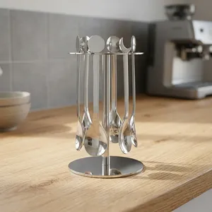 Juego de cucharas con soporte de acero inoxidable, utensilios de cocina de mango largo para revolver, mezclar y servir, herramientas de cocina - Product Image 5