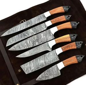 Personalized 6-Piece Damascus Steel Chef <b>Knives</b> with Customized Handle <b>Sharp</b> Serrated Edge for Multi-Purpose Eco-Friendly - Product Image 1
