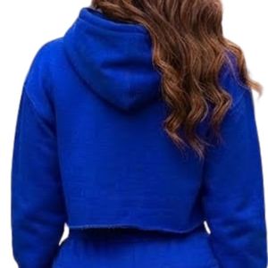 <b>Women</b> Royal Blue <b>Glitter</b> Cropped Hoodie Jogger Set Fleece Two Piece Sweat <b>Suit</b> Sparkle Pullover Pants Matching Casual Lounge - Product Image 4