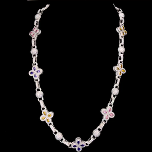 Collier Statement en Moissanite Forme Fleur pour Femme, Chaîne à Maillons en Argent 925 Plaqué Rhodium, Bijou de Luxe pour Soirée - Product Image 1