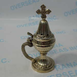 Quemador de incienso de latón grabado, hecho a mano, con soporte decorativo de resina para sala de oración y decoración de templos - Product Image 2