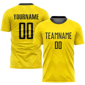 Maillot de football jaune personnalisé de qualité supérieure pour homme, manches courtes, col rond, polyester anti-humidité, impression du nom et du numéro de l'équipe, toutes saisons - Product Image 1