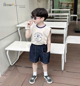 Conjunto de Ropa Casual de Verano para Niños, Moderno, de Algodón Cómodo, Camiseta sin Mangas y Pantalones Cortos para Niños Pequeños - Product Image 1