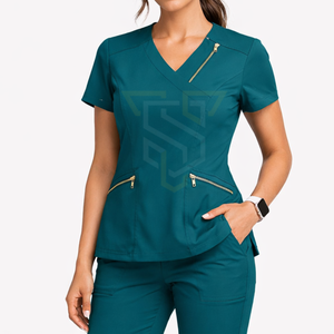 Ensemble de blouses médicales pour femmes, couleur turquoise, avec poches zippées, uniformes d'hôpital, tissu en polyester et coton tissé - Product Image 3