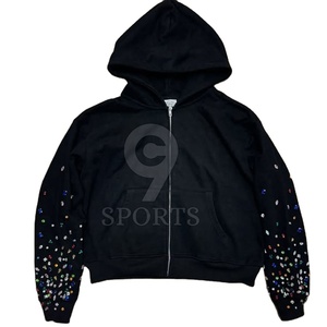 Venta al por mayor Hombres Rhinestone Cremallera Sudadera con capucha Diseño Bling personalizado Streetwear OEM Suministro de fábrica - Product Image 1