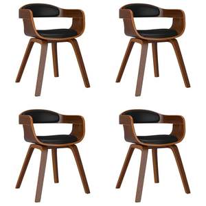 Ensemble de 4 chaises de salle à manger en bois naturel et noir, style mid-century moderne, revêtement en similicuir pour salle à manger - Product Image 2