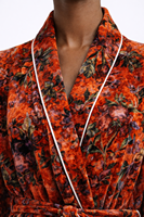 Robe élégante et luxueuse pour femme, grande taille, style vintage décontracté, respirante, imprimée à la main motif floral, col en V, manches mi-longues, longueur genou, en velours