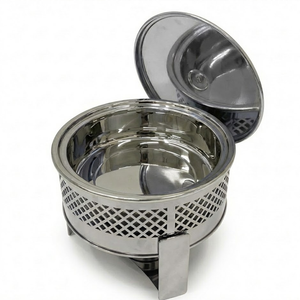 Plat à réchaud rond doré en acier inoxydable, chauffe-plat manuel à alcool avec couvercle pour service de traiteur - Product Image 4
