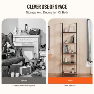 5-Tier <b>Open</b> Wall-Mounted Metal Frame Ladder Shelf 17.3x11.8in Bookshelf for <b>Storage</b> Rack Sundries Holder 5-Tier <b>Open</b> Shelf - Product Image 5