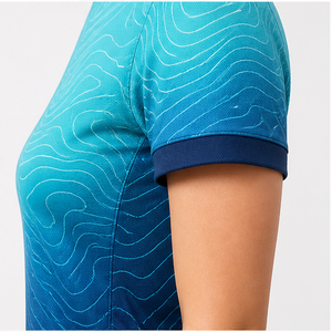Polo Personalizado para Mujer, Color Azul Marino, Diseño Topográfico, Secado Rápido, Transpirable, Manga Corta, Ropa Deportiva para Golf, WPS-0801 - Product Image 5
