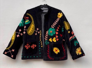 Wholesale Embroidered Velvet Jacket Suzani Jacket Bohemian <b>Coat</b> Floral Embroidery Artisan Boho Style <b>Winter</b> Outerwear - Product Image 2