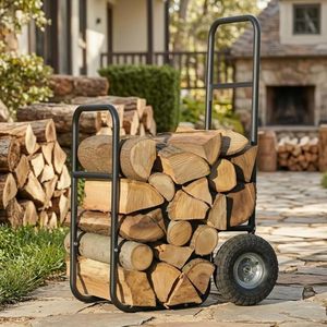 Modern Steel <b>Log</b> <b>Holder</b> Rectangle Powder Coated Firewood Storage Cart with Wheels - Product Image 1