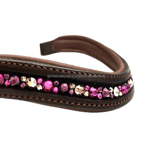 Ustom-banda de cuero para cejas de caballo hecha a mano, elegante banda decorada con cristales multicolor Bling & Cow acolchado suave - Product Image 1