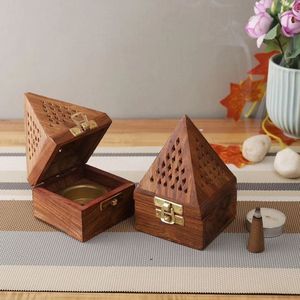 Elegant Wooden Hand-Made Sandalwood Pyramid Incense <b>Burner</b> Set Aromatic Diffuser All-Season Use Wooden Mabkhara Box Decor Set - Product Image 1