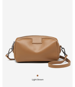 Sac bandoulière en cuir véritable 19 cm avec fermeture éclair, sangle amovible, style minimaliste unisexe - Product Image 2