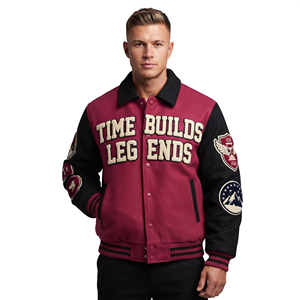 <b>Men</b> Varsity <b>Jacket</b> Wool Sleeve Patches Embroidered <b>Letter</b> Baseball Varsity Coat <b>Men's</b> Turn Down Collar Varsity <b>Jacket</b> <b>Mens</b> - Product Image 1